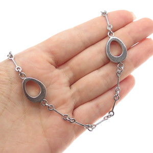 925 Sterling Silver Vintage Modernist Station Bar Chain Oxidized Necklace 32"